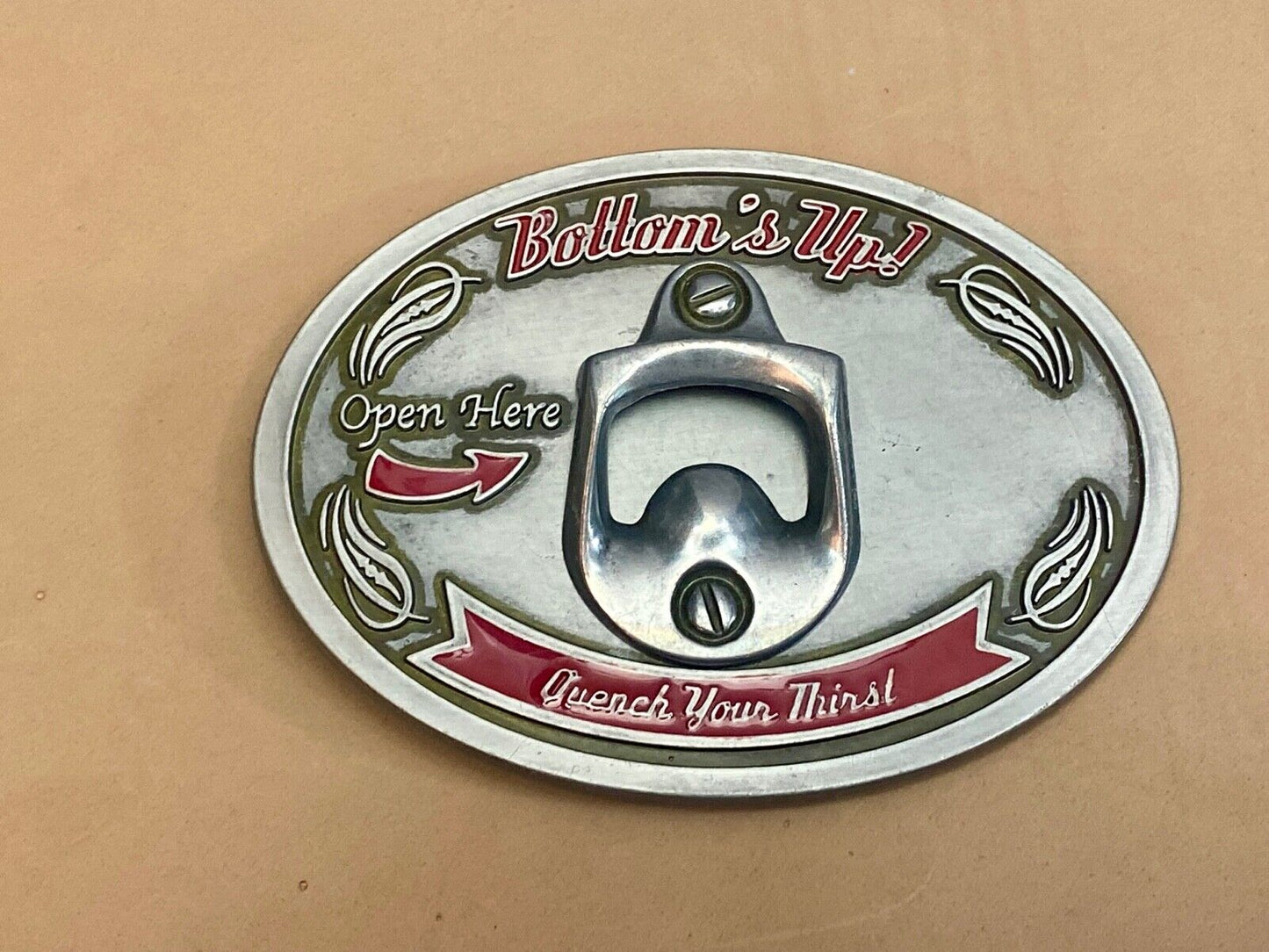 Vintage Bottle Opener Belt Buckle - Bottom's Up - Quench Your Thirst
