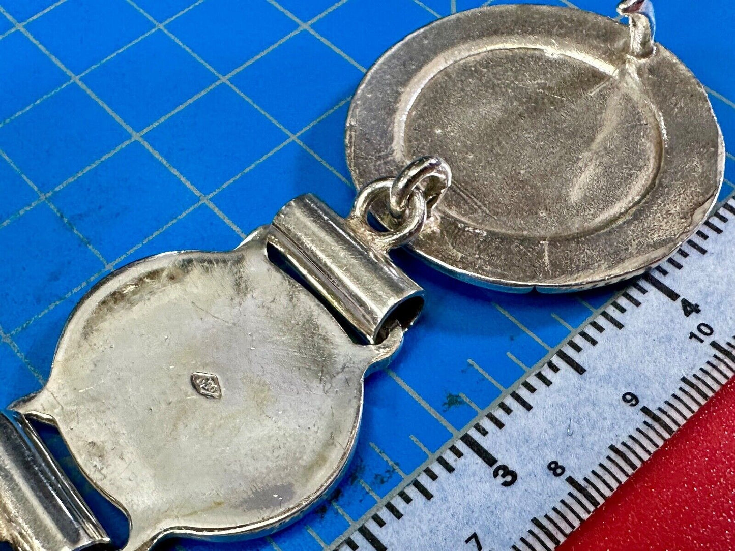 Antique 900 Silver three piece 5" wide southwest concho pattern belt buckle