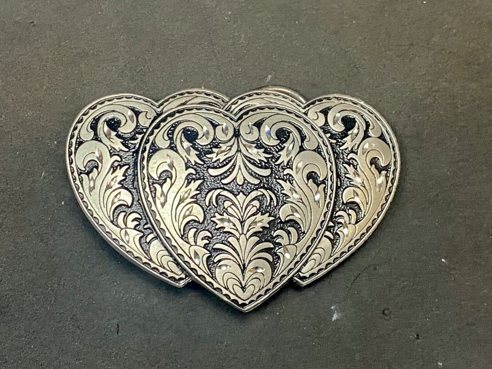 Three Hearts Ornate Flower Swirl /  Cut Out Belt Buckle - Vintage 1995 C+J