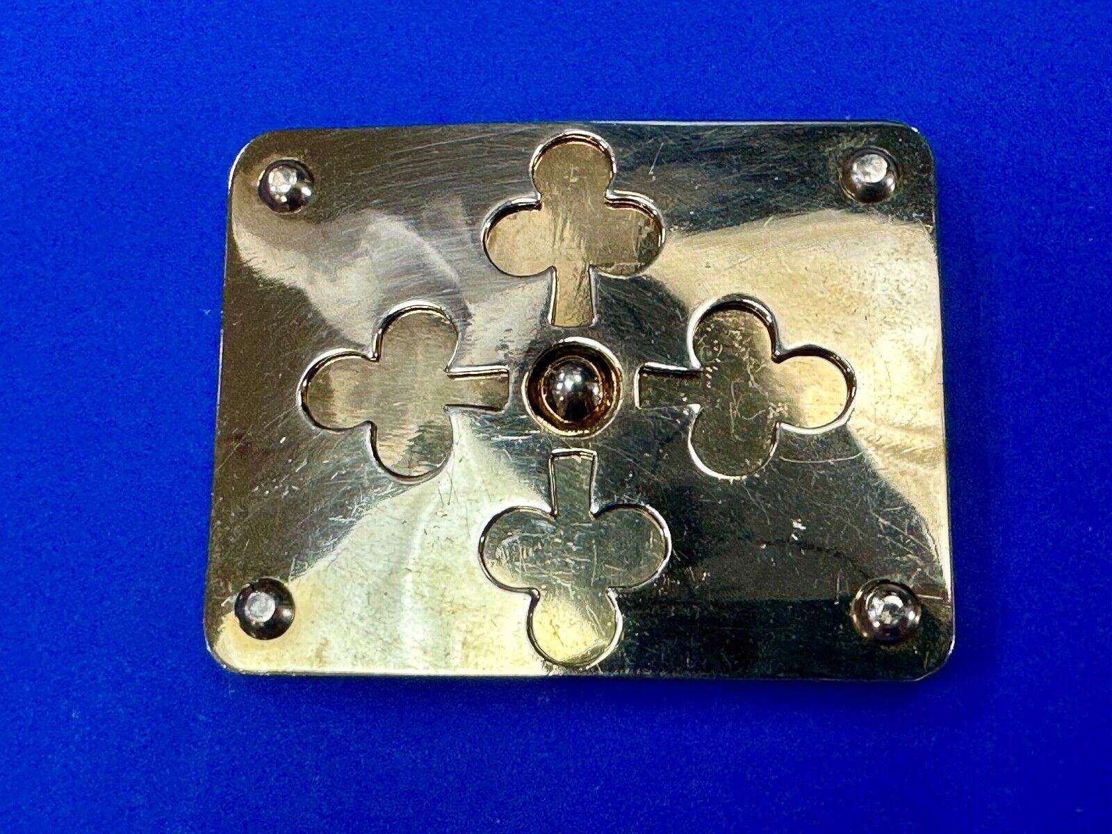 Unique Iron Cross Emblem on gold tone dress vintage belt buckle