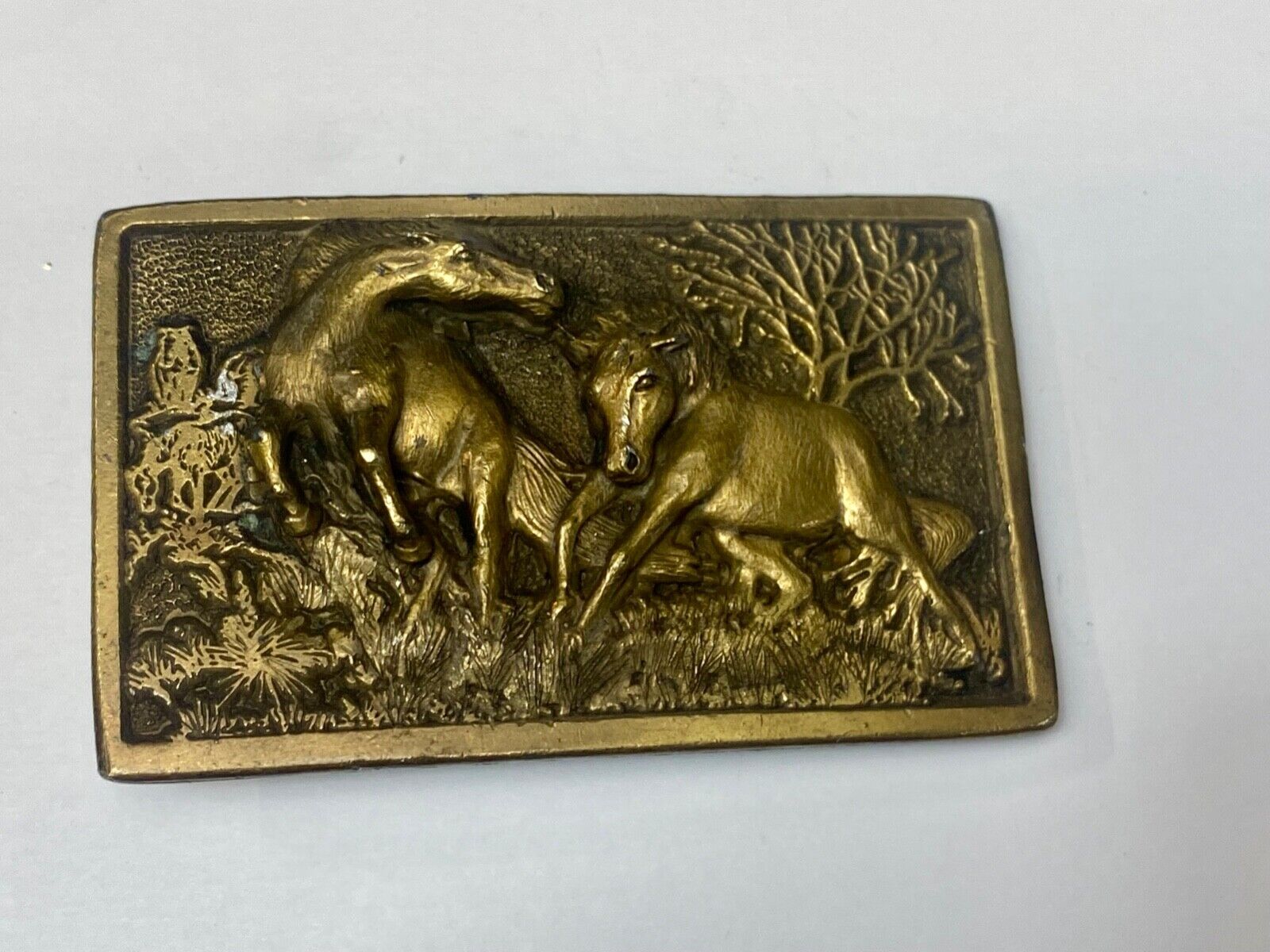 Adezy Horses belt buckle carved by Paula Freed Vintage 1978 Nature belt buckle