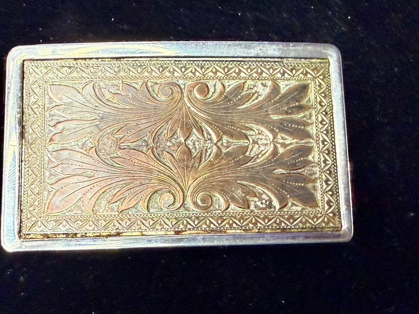 Vintage Etched Floral Pattern Flower Swirl Rectangular Western Belt Buckle