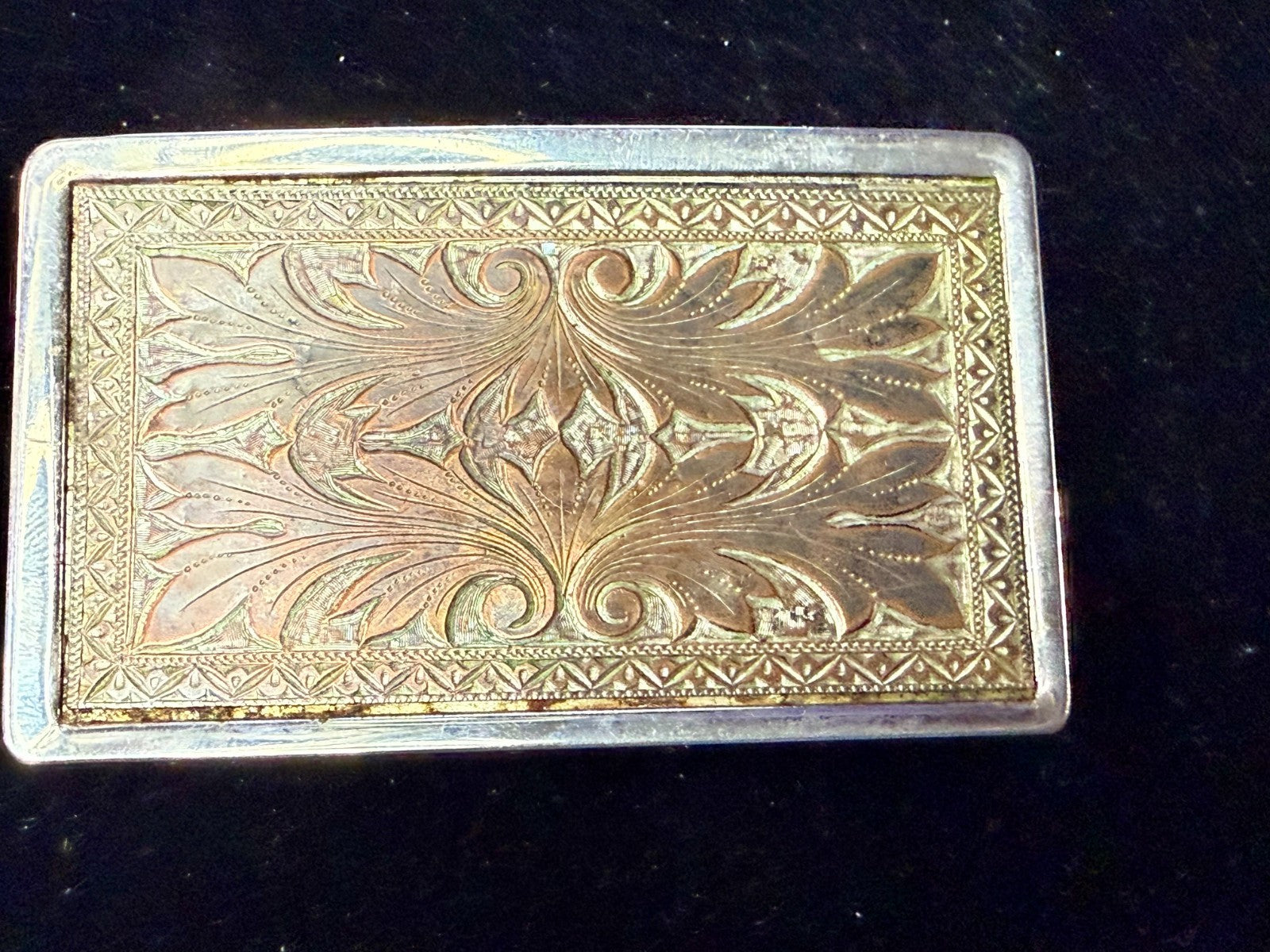 Vintage Etched Floral Pattern Flower Swirl Rectangular Western Belt Buckle