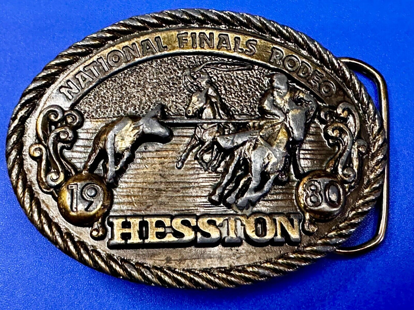 1980 Hesston NFR National Finals Rodeo Cowboys Western Belt Buckle