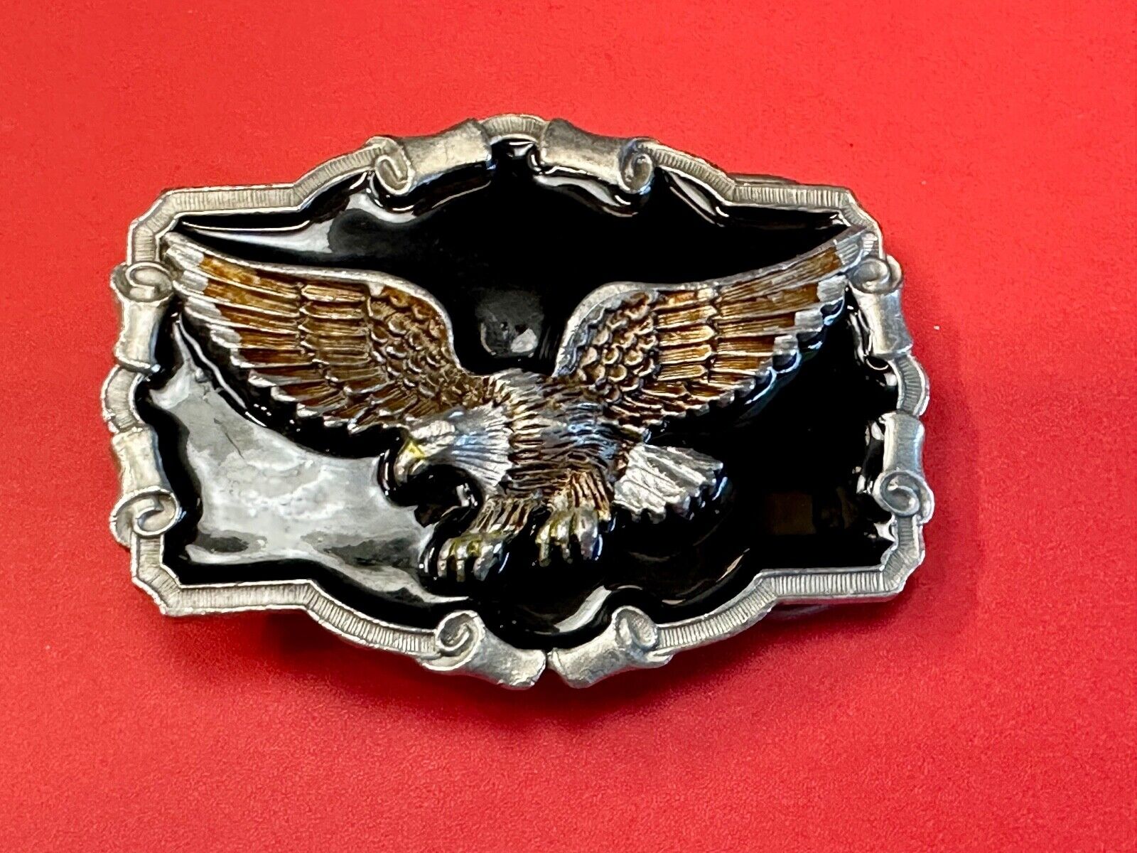 Vintage  Majestic Eagle western framed on black background belt buckle