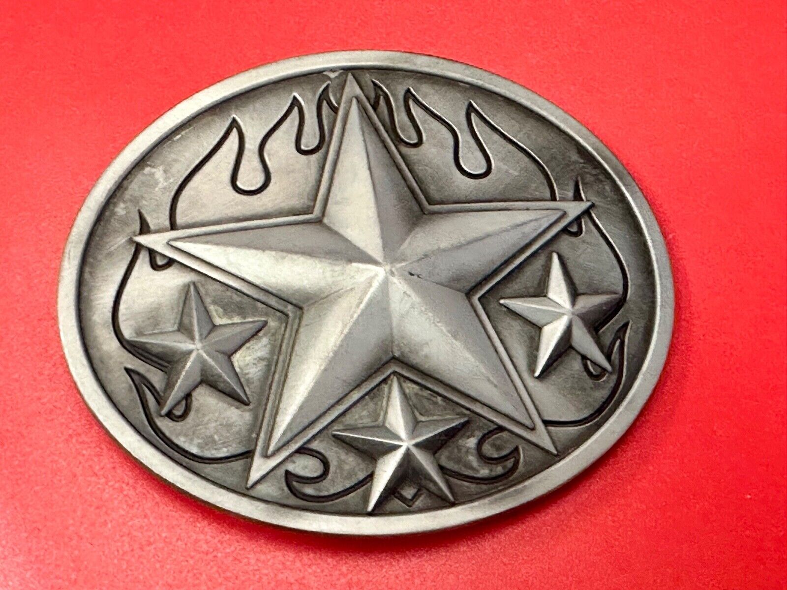 3d Nautical Celtic STAR in flames silver tone oval 4" wide belt buckle
