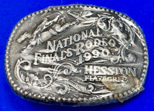 1990 Youth Size Hesston National Finals Rodeo Bull Riding Cowboys belt buckle