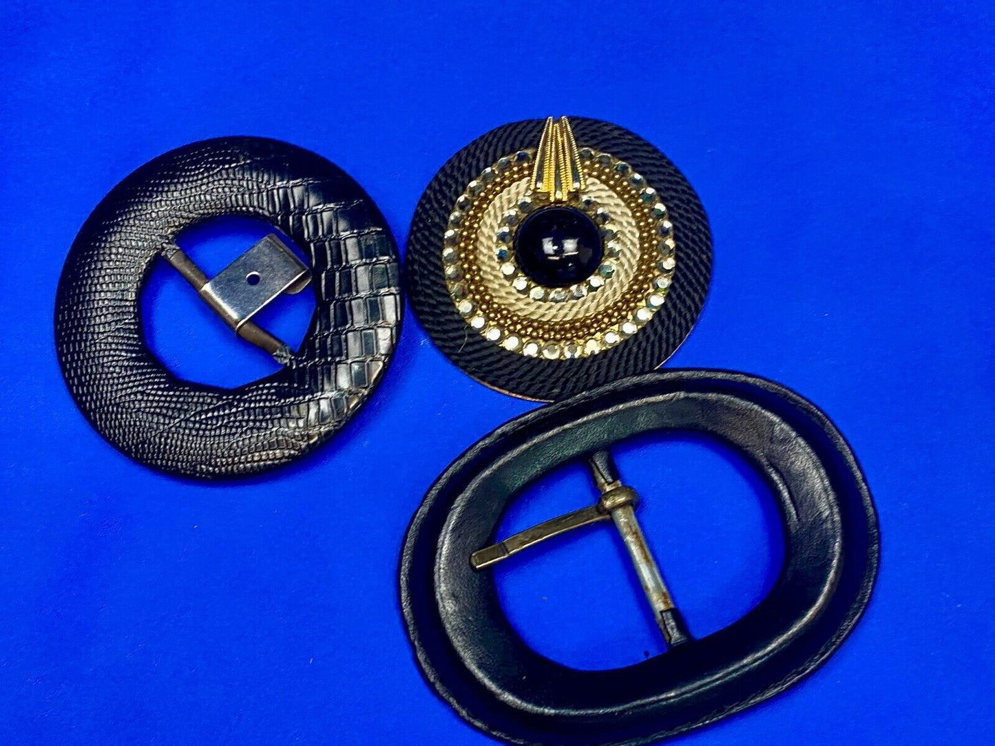 3 Pc Lot Of Black And Gold Tone Scarf Slides Belt Buckle Charmant
