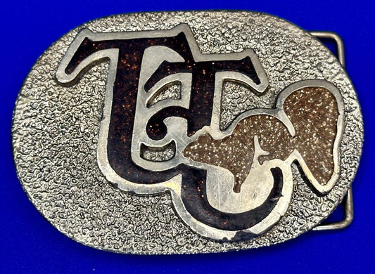 TT Ranch western inlaid enamel symbol emblem Vintage rodeo Cowboys Belt Buckle