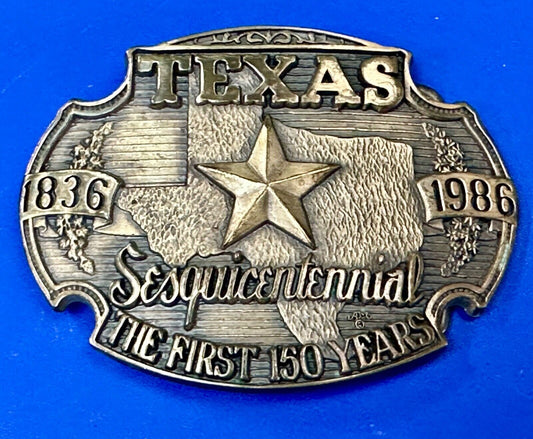 Texas Sesquicentennial 1836-1986 Solid Brass 1st Edition ADM Belt Buckle