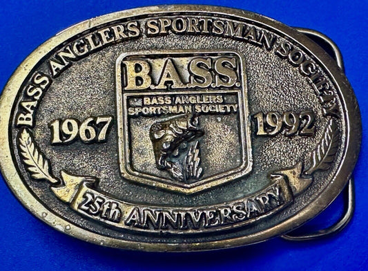 1992 BASS Bass Anglers Sportsman Society Fishing 25th Anniversary belt buckle