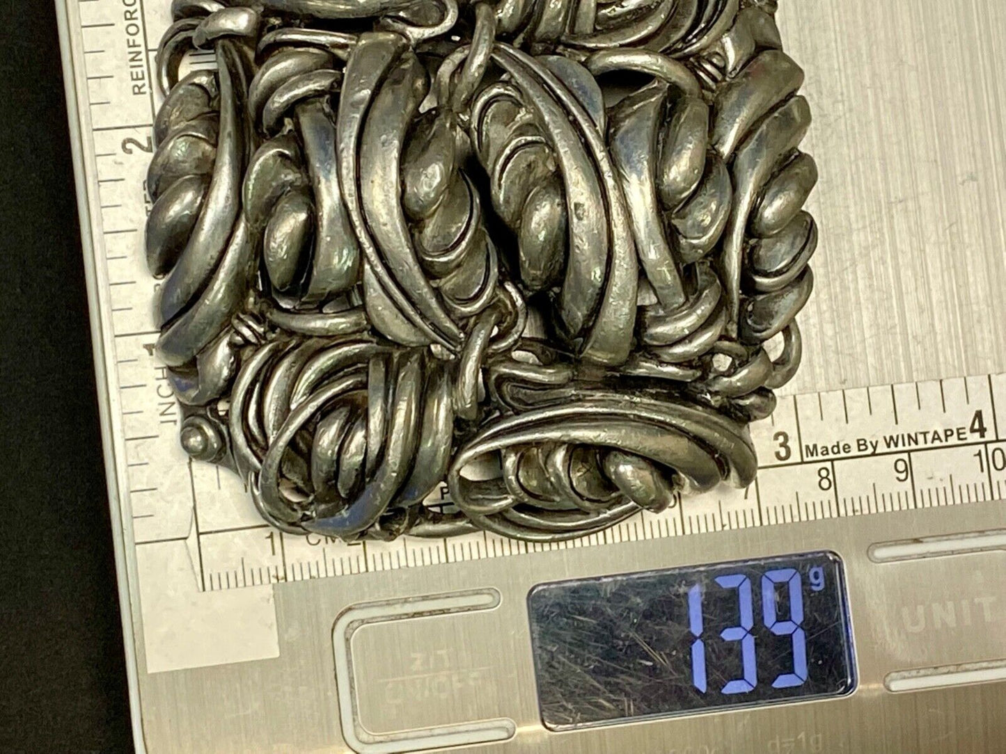 80'S Fahrenheit Ny Connie Bates Silver Tone Chunky See Through Belt Buckle