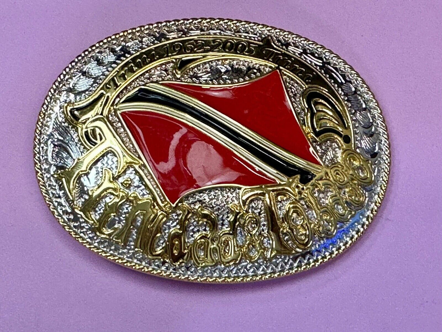 Trinidad & Tobago Flag Caribbean Country Gold Silver Red Patriotic Belt Buckle