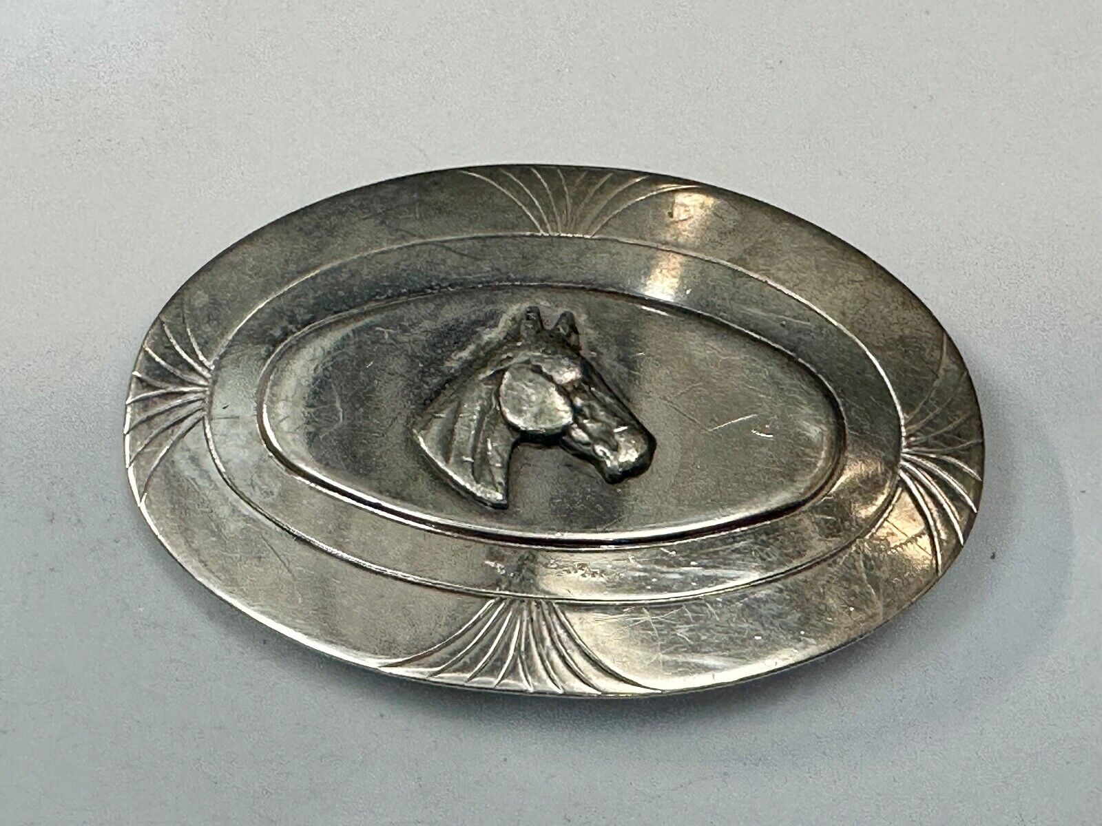 Vintage Horse Head Nickel Silver Oval Belt Buckle by The LynTone Company