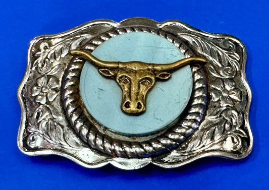 Vintage Longhorn cow steer - cowboys cowgirls western centerpiece belt buckle