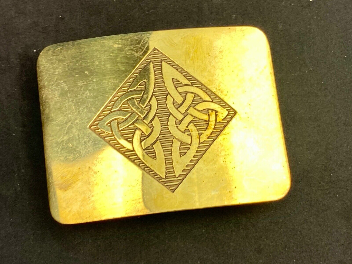 Antique Brass tone BOHO HIPPIE Ornate Lines Pattern Vintage Belt Buckle 