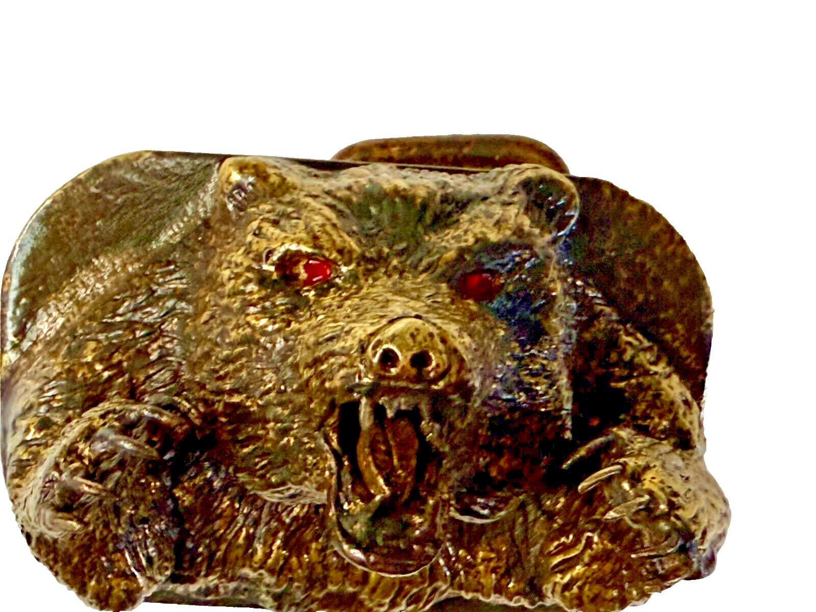 Attacking Angry Grizzly Bear Red Rhinestone Eyes Thick Heavy Artisan Belt Buckle