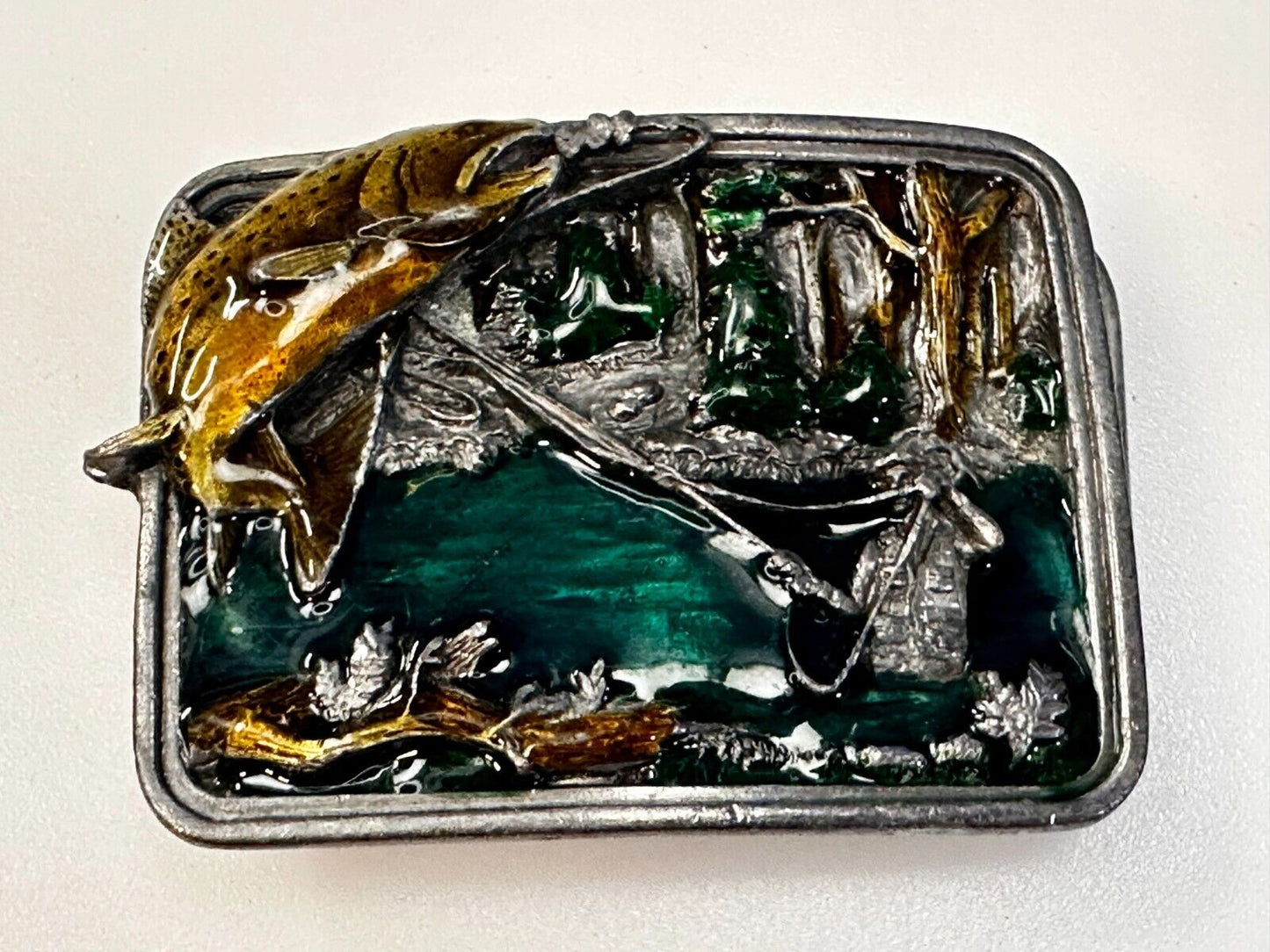 Trout Fly Fish Fishing Fisherman Sportsman Vintage 1983 Bergamot Belt Buckle