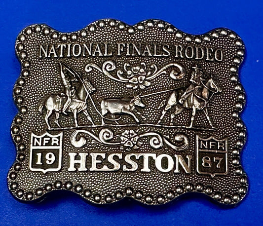1987 ADM Hesston NFR National Finals Rodeo Cowboys Western Belt Buckle