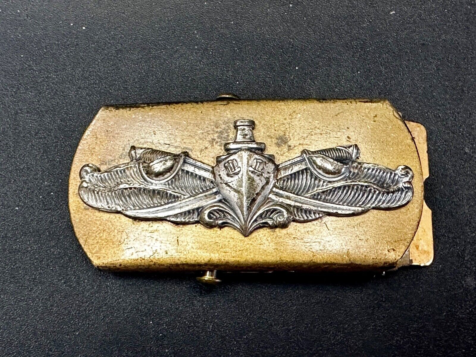US Navy Air Warfare Specialist Military Silver Brass Tone Vintage Belt Buckle