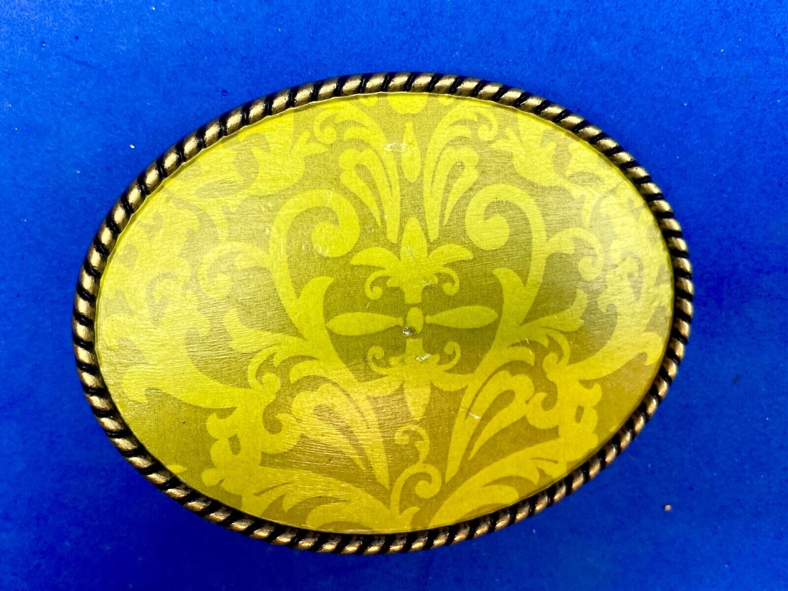 Vintage bright lime green wallpaper pattern belt buckle by Ivan 