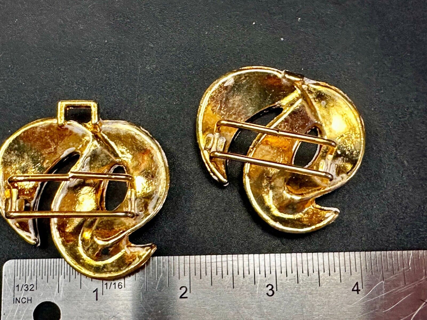 Two Piece Interlocking Swirl Pattern 4" Wide Gold Tone Vintage Belt Buckle