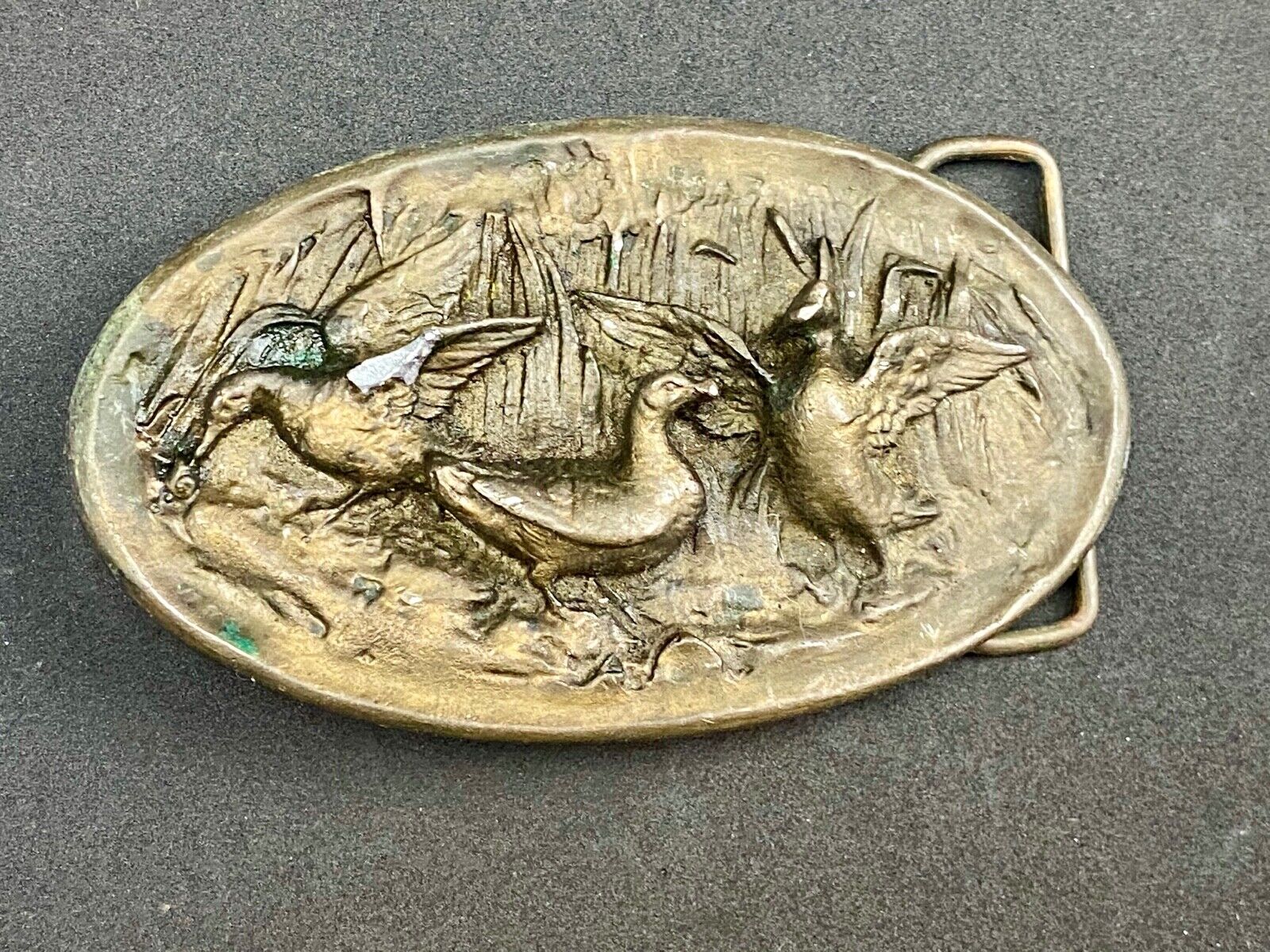 Vintage 1975 duck's geese flying over pond belt buckle by Adezy