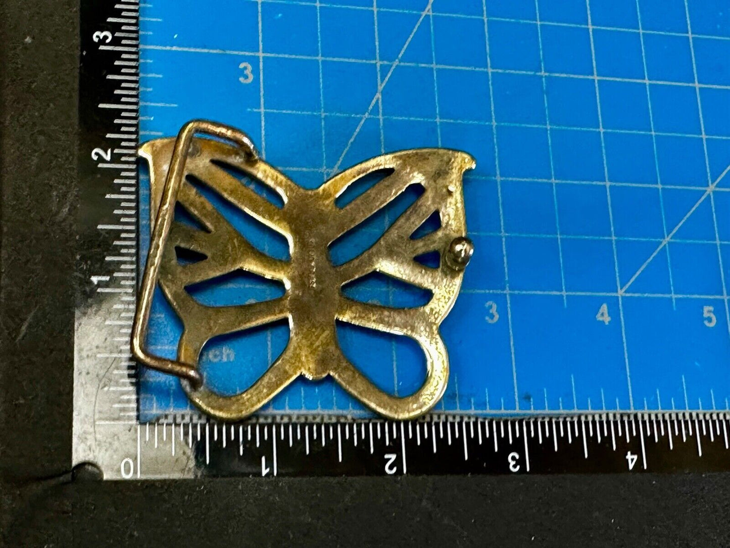 70s Butterfly Bug Insect Girl Kid Hippie Boho Animal Art Brass Vtg. Belt Buckle