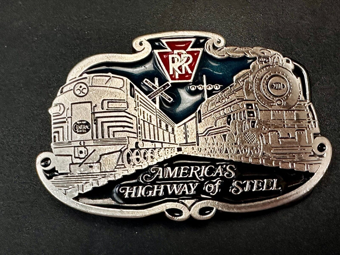 America’s Highway Of Steel RR Double Railroad Train Belt Buckle Made in USA 2396