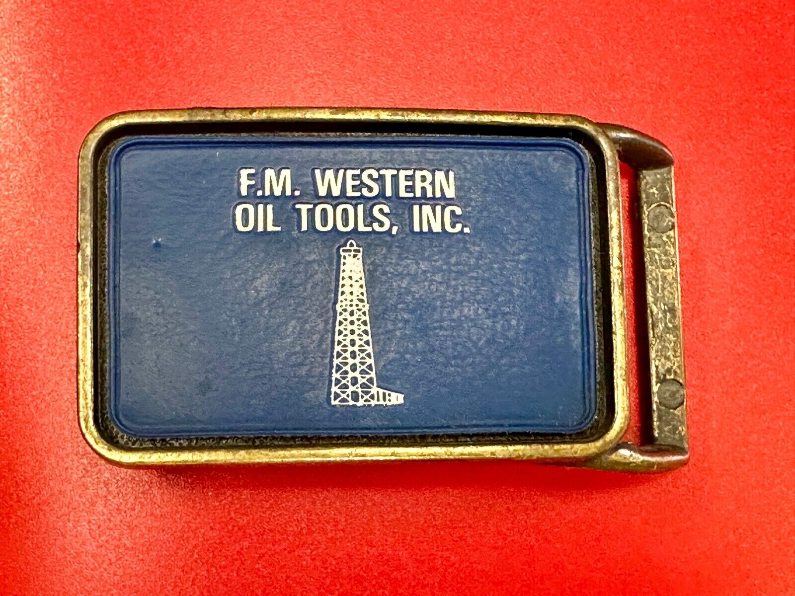 Vintage  FM western oil well tools belt buckle - Mining Refinery Drilling