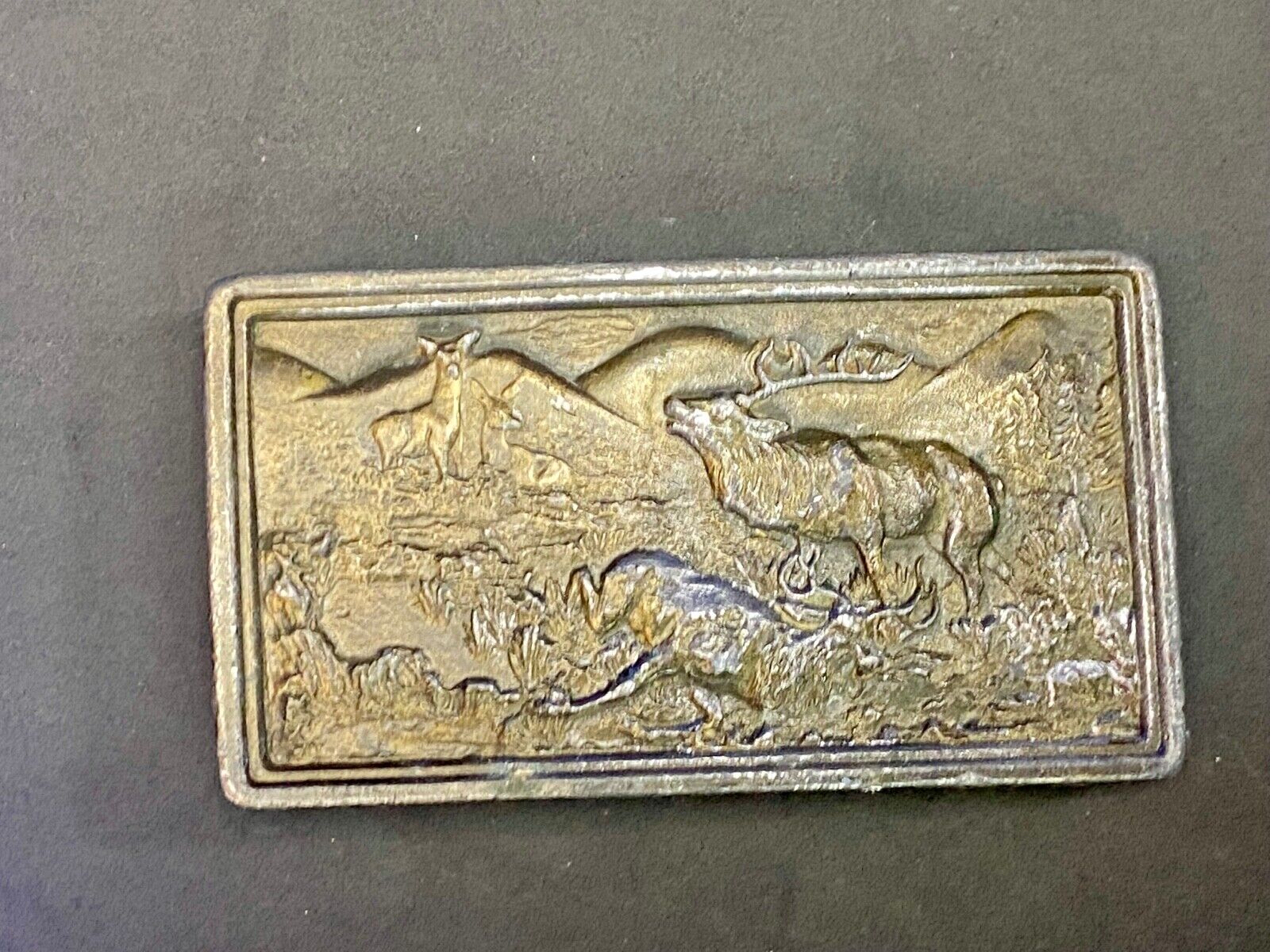 Vintage 1977 Elk Deer Hunting In Nature Belt Buckle By Bergamot Brass Works