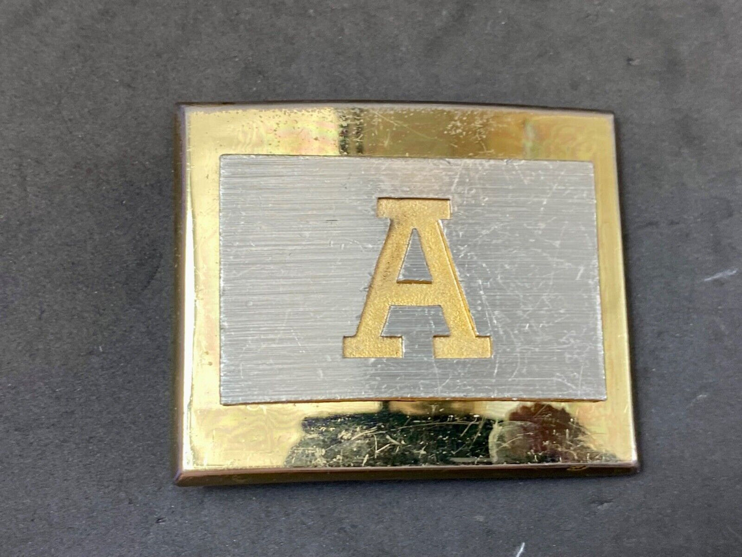 Vintage Dante Initial letter A two tone belt buckle