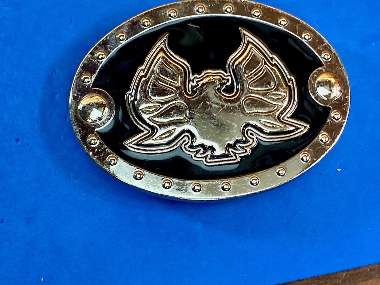 Unknown To Me Black And Silver Pattern Eagle Studded Game Or Logo Belt Buckle 