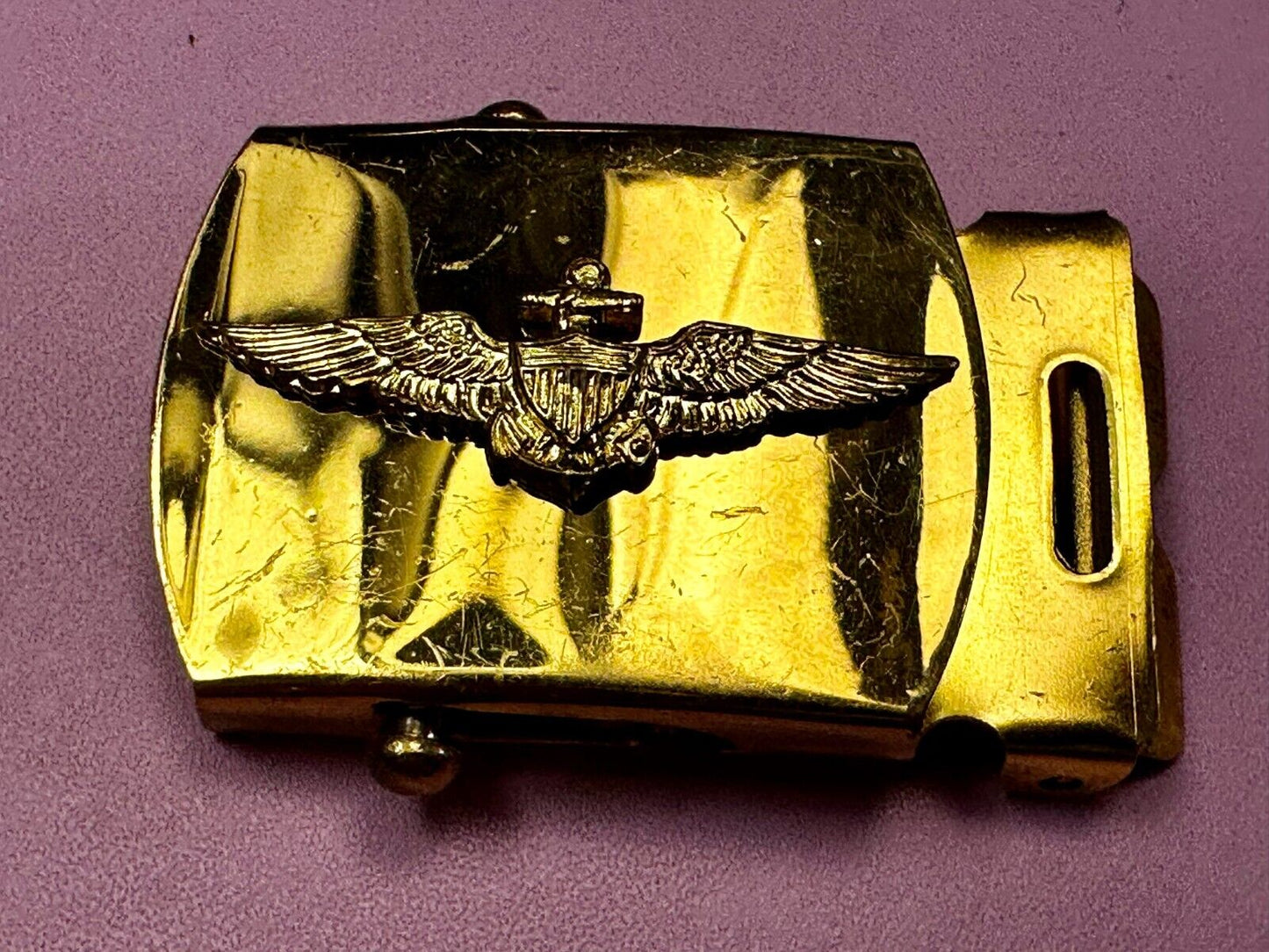 US Navy Aviator Officer Pilot Air Warfare Eagle Seal Brass Ratchet Belt Buckle