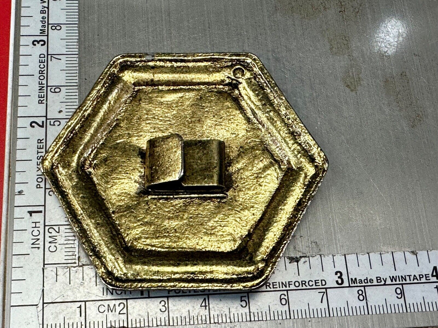 vintage Hexagon shaped gold tone belt buckle scarf slide