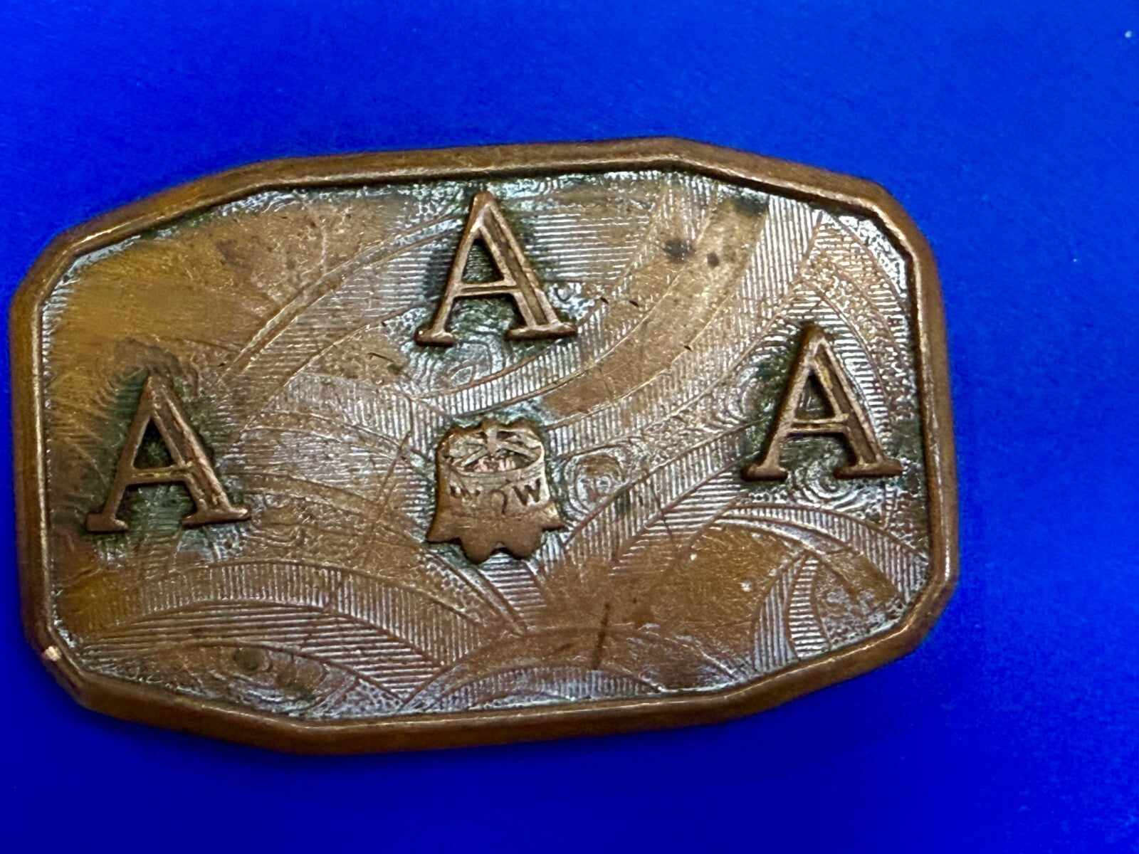 Three Letter AAA Logo Symbol Unknown? WOW Co Antique Hook-Fast Belt Buckle