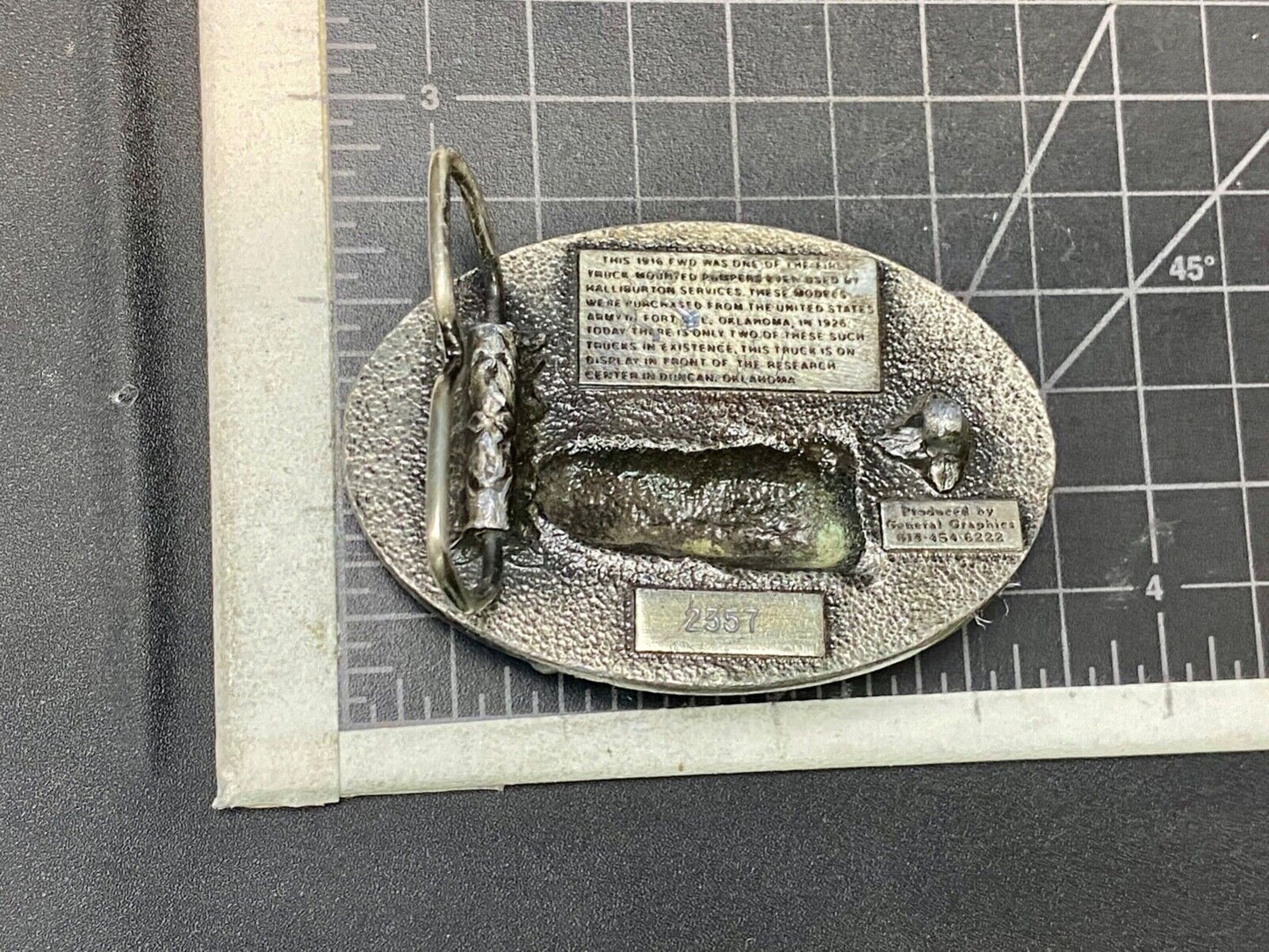 Vintage Halliburton Truck Mounted Pumper Commemorative Duncan Ok Belt Buckle