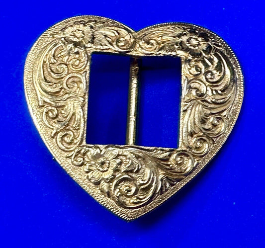 Tiny Gold tone heart shaped western ornate flower swirl belt buckle