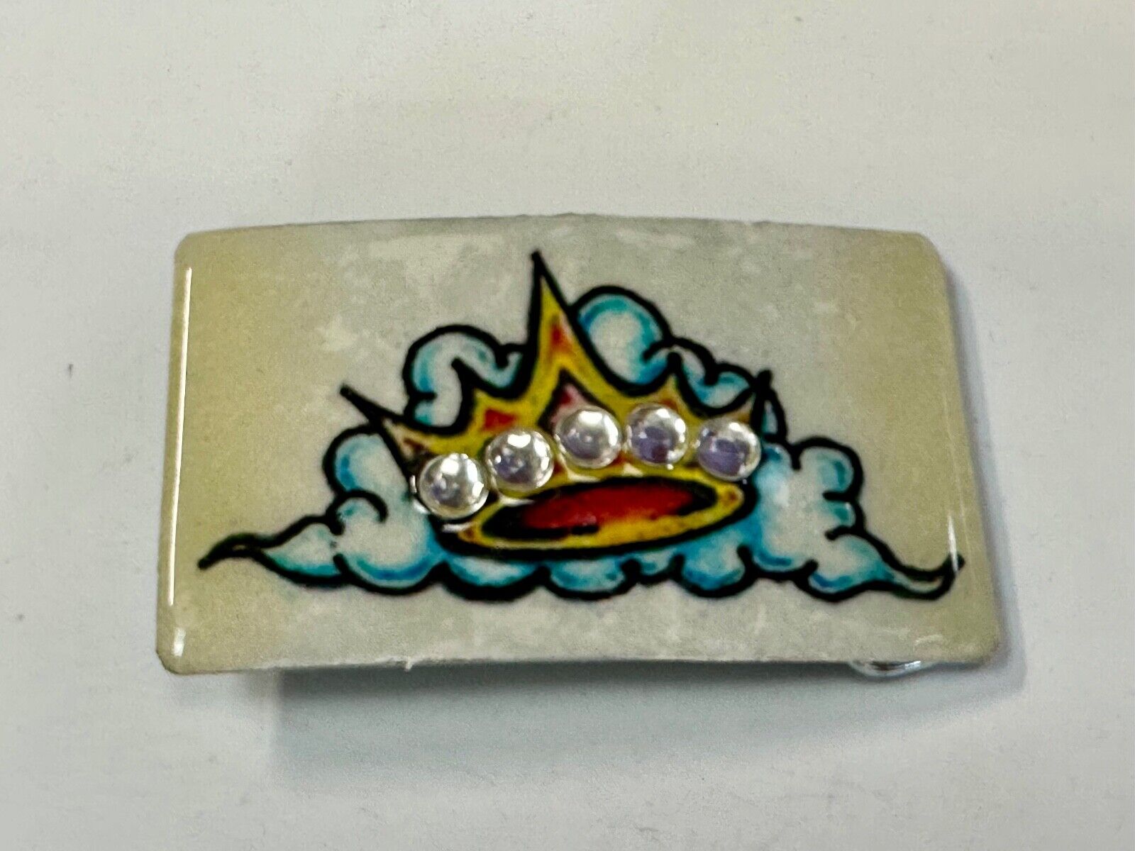 Artisan CROWN on colorful cloud with Rhinestone accents Belt Buckle