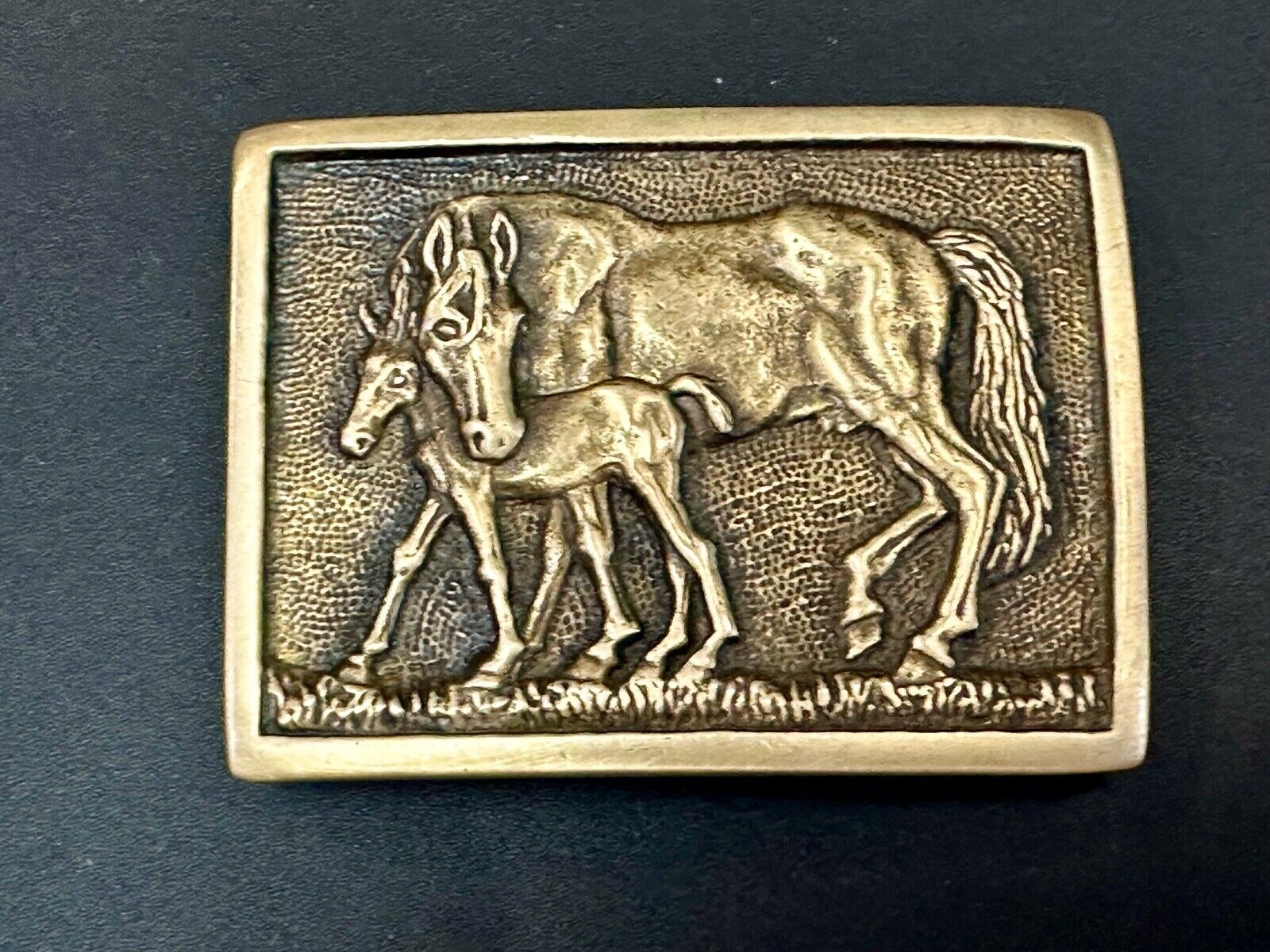 vintage Horse and Foal Colt baby vintage 1978 BTS solid brass belt buckle