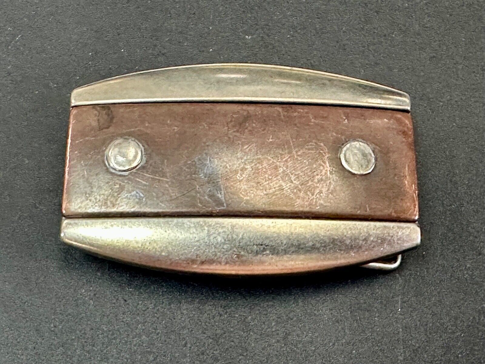 vintage Faux Wood stripe in silver tone western vibe belt buckle