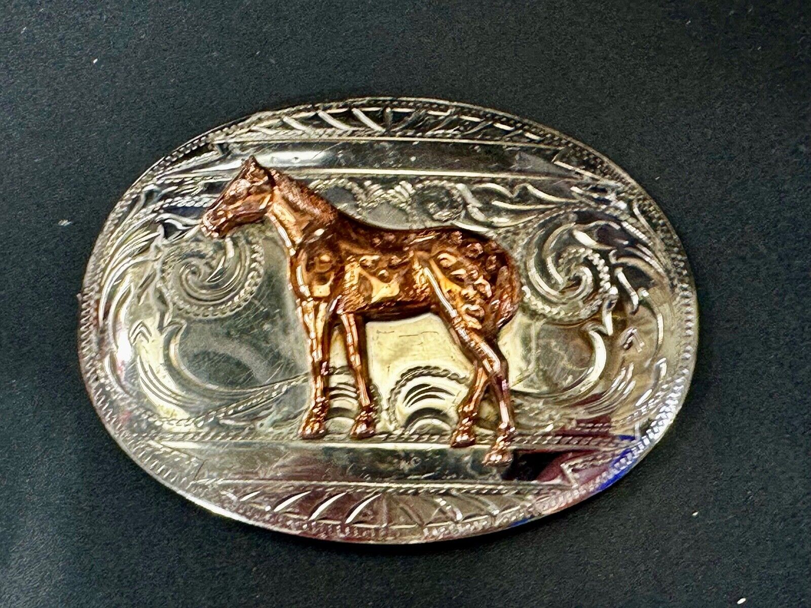 Vintage Horse Trophy With blank Award Nickel Silver Belt Buckle by BELL