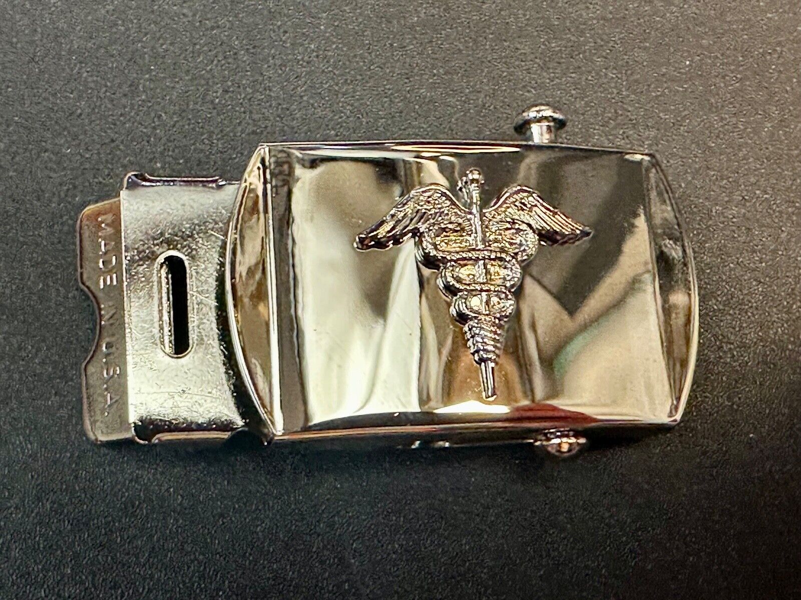 Vanguard US Navy Caduceus Combat Medic Insignia NOS Silver Brass Belt Buckle V21