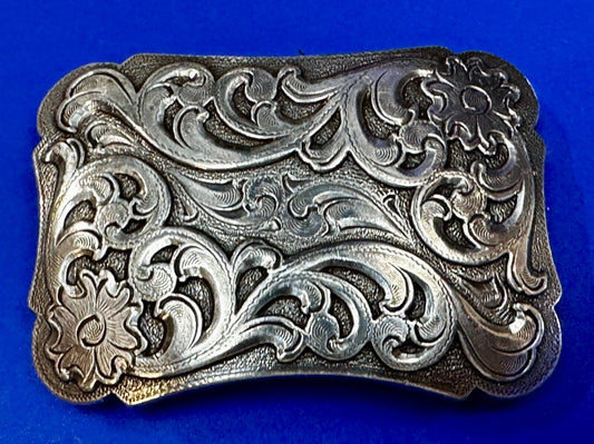 Beautiful Detailed Flower Swirl Floral Theme Silver Tone Rectangular Belt Buckle