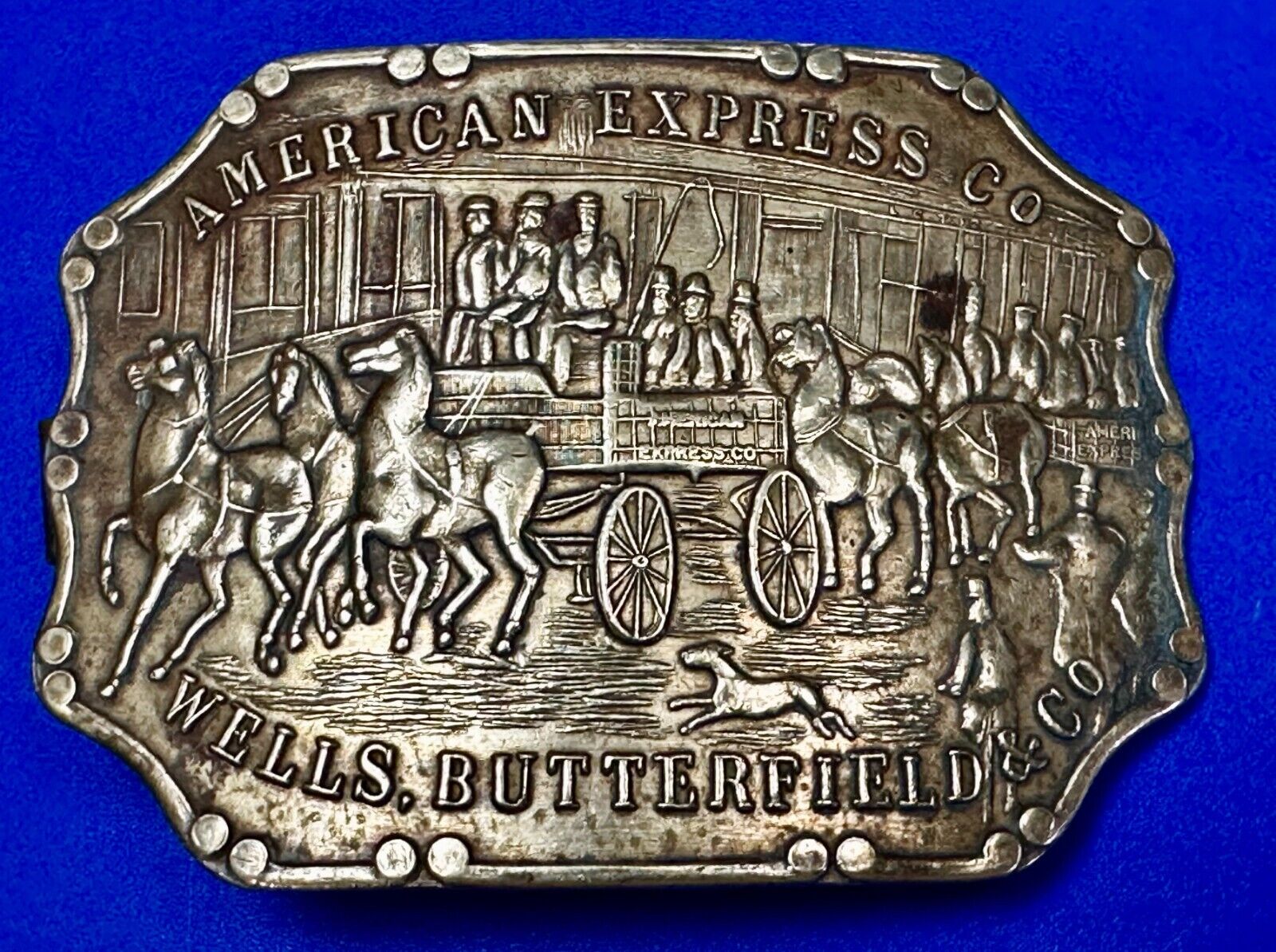American Express Co Wells Butterfield Vintage Tiffany Rare Stone Belt Buckle