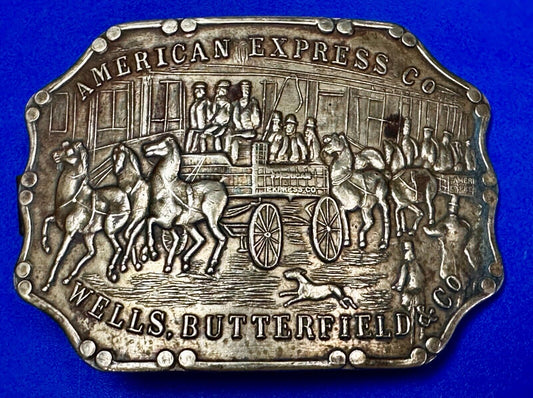 American Express Co Wells Butterfield Vintage Tiffany Rare Stone Belt Buckle