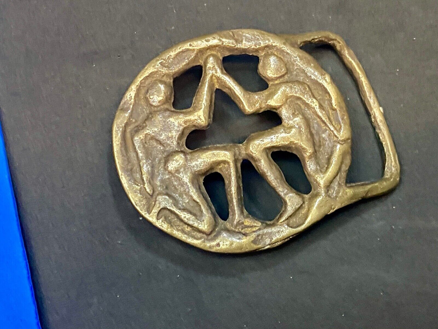 Vintage Hippie round Gemmni Twins Horoscope Astrological belt buckle 