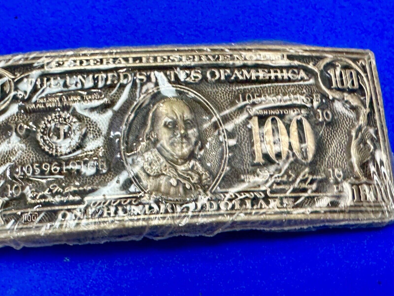 100 Dollar Bill Benjamin Solid Brass NOS Belt Buckle by Award Design Medals