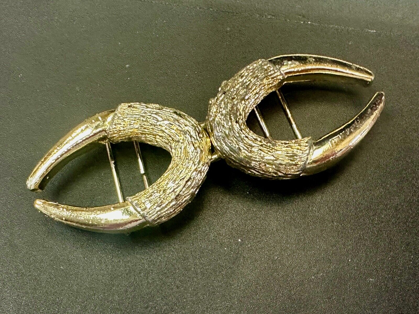 Two piece gold tone Horn Shape? interconnecting vintage belt buckle