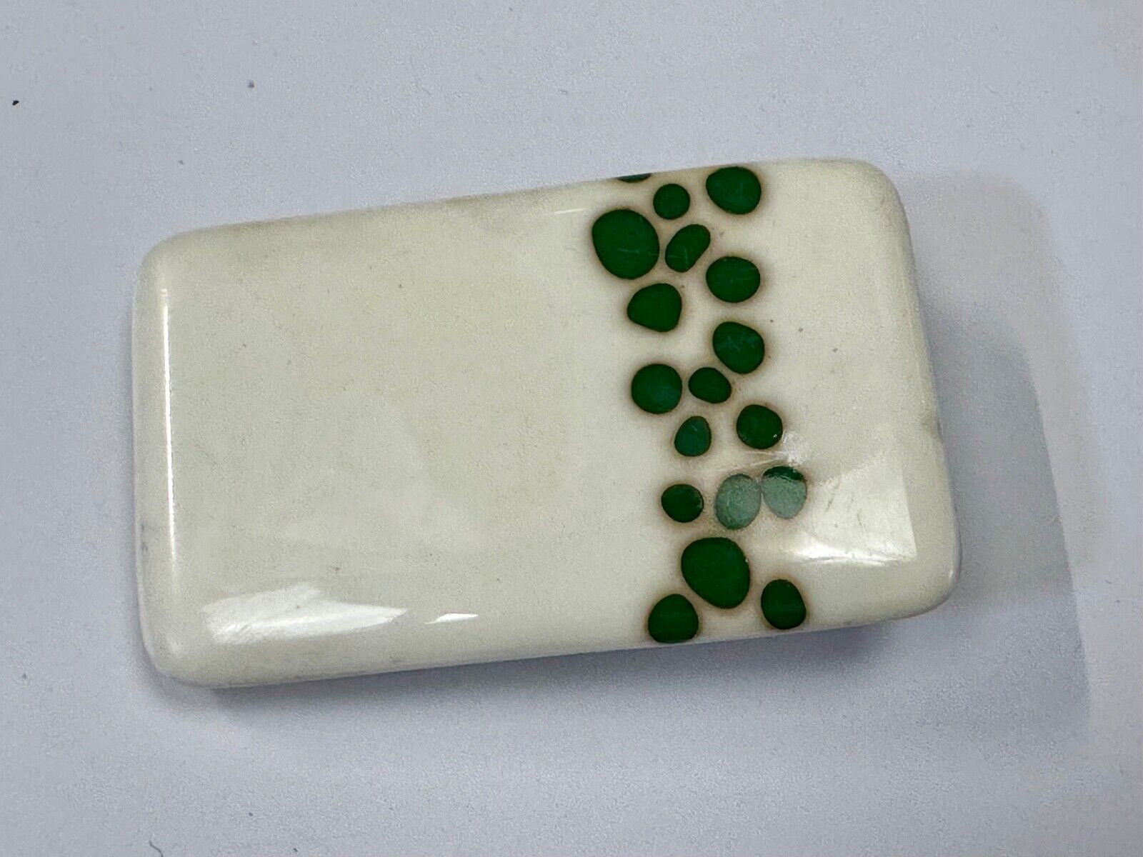 Artisan painting glossy porcelain? rectangular white & green color belt buckle